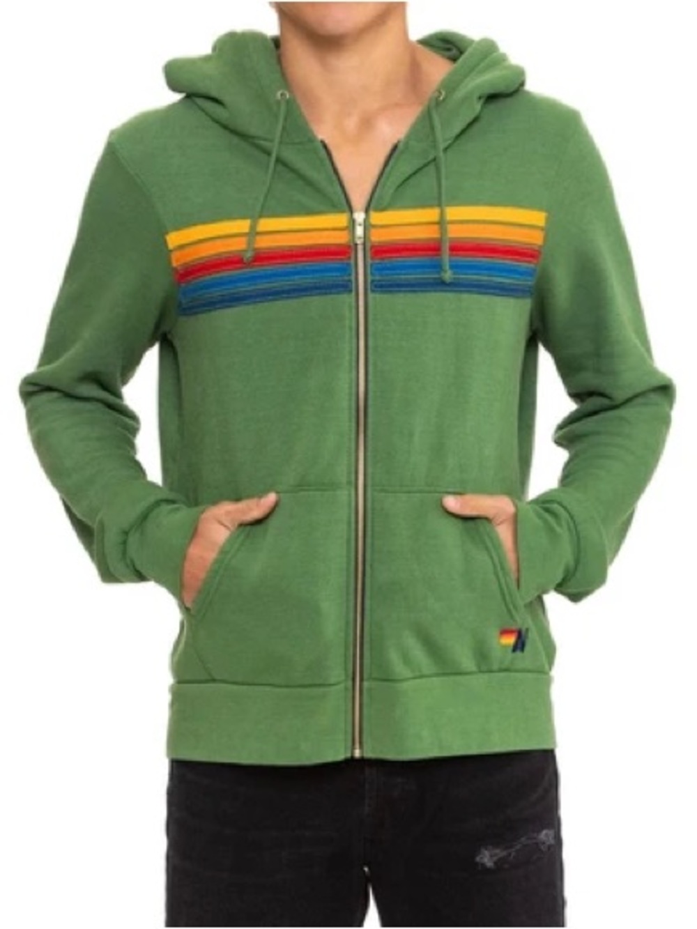 Aviator Nation Zip-Up Hoodie Five Stripe - PALM